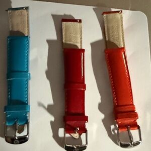 3 EUC Authentic Michele Patent Leather Watch Straps in Blue, Red, and Orange